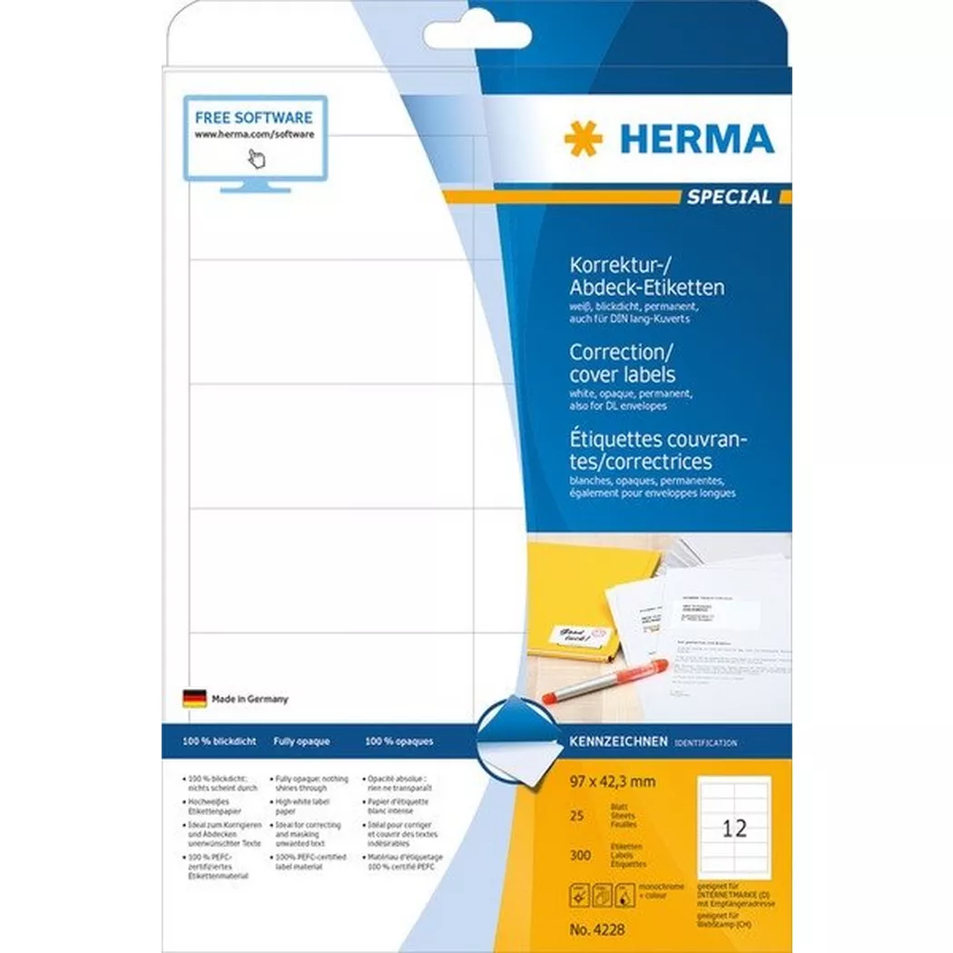 HERMA – Etikett deckend 96.5×42.3mm 300 St.Pack, One Size, Weiss