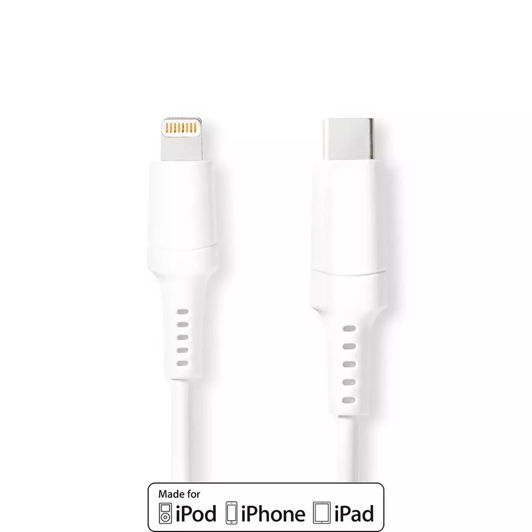 Nedis Lightning Cable | USB 2.0 | Apple Lightning 8-Pin | USB-C™ Male | 480 Mbps | Nickel Plated | 1.00 m | Round | PVC | White | Box