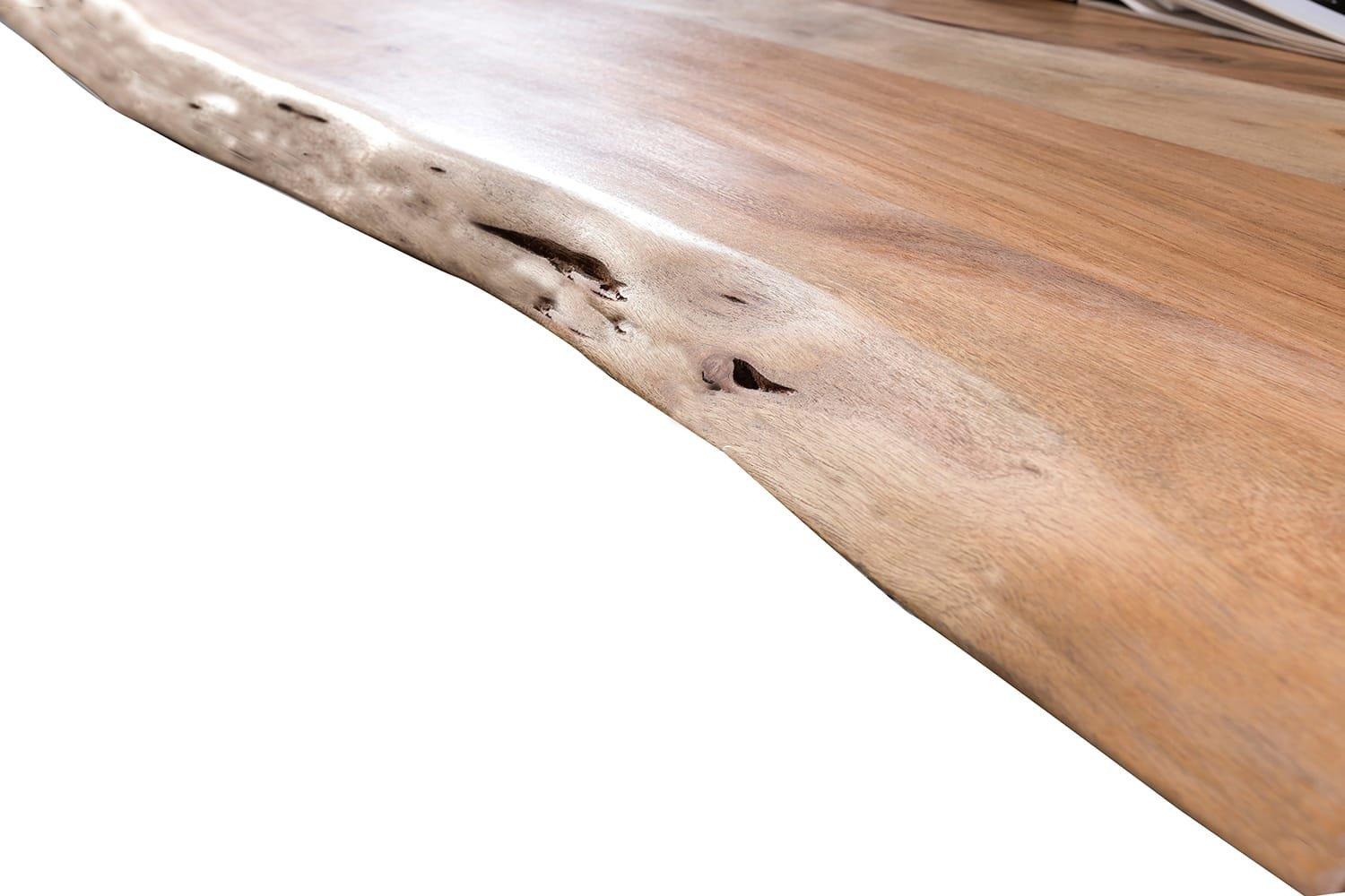 mutoni Table 200x100 cm - acacia naturel - métal brun antique - avec bordure d'arbre  