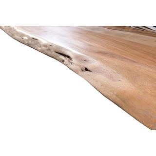 mutoni Table 200x100 cm - acacia naturel - métal brun antique - avec bordure d'arbre  