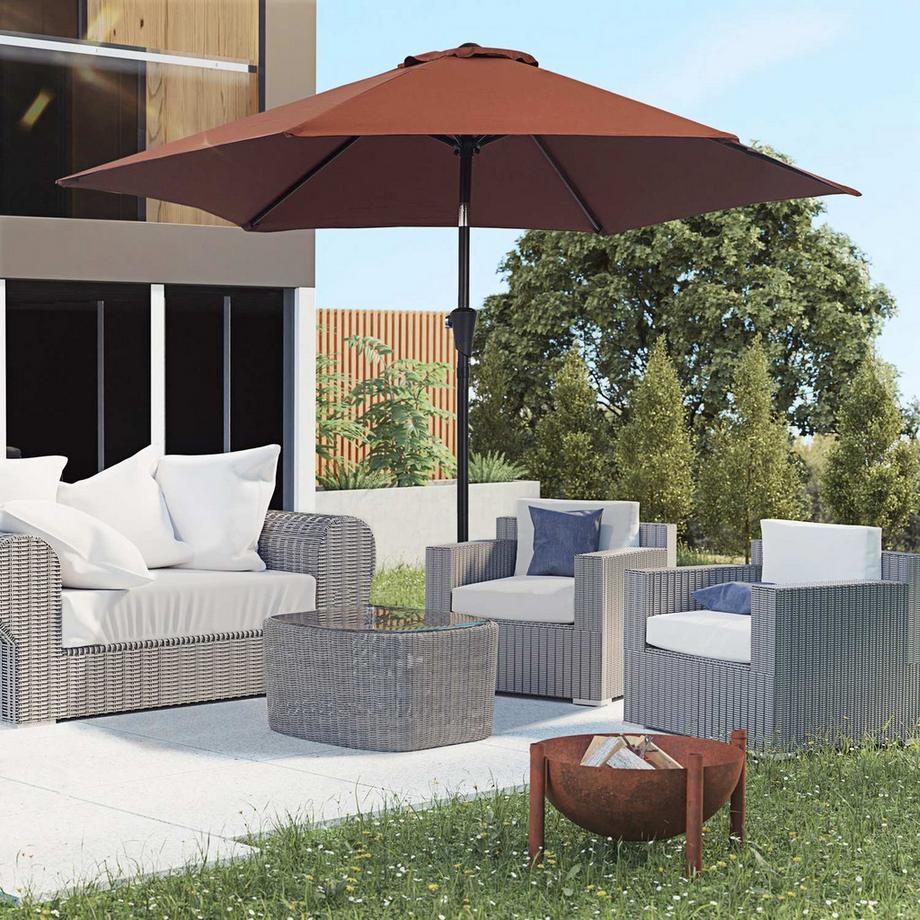 Northio Knickschirm Sonnenschirm Mit Handkurbel, Alu, 180/㎡ Polyester, Braun, ∅2,7 X 2,35 M  