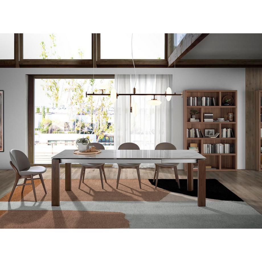 ANGEL CERDA Table à manger à rallonge rectangulaire marbre porcelaine et noyer  