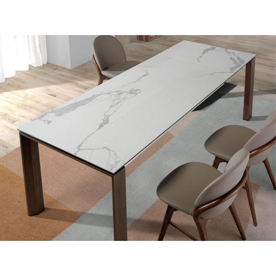ANGEL CERDA Table à manger à rallonge rectangulaire marbre porcelaine et noyer  