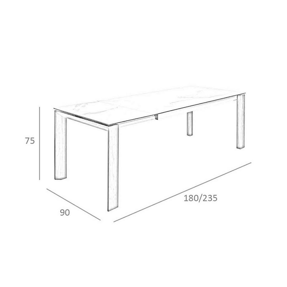 ANGEL CERDA Table à manger à rallonge rectangulaire marbre porcelaine et noyer  