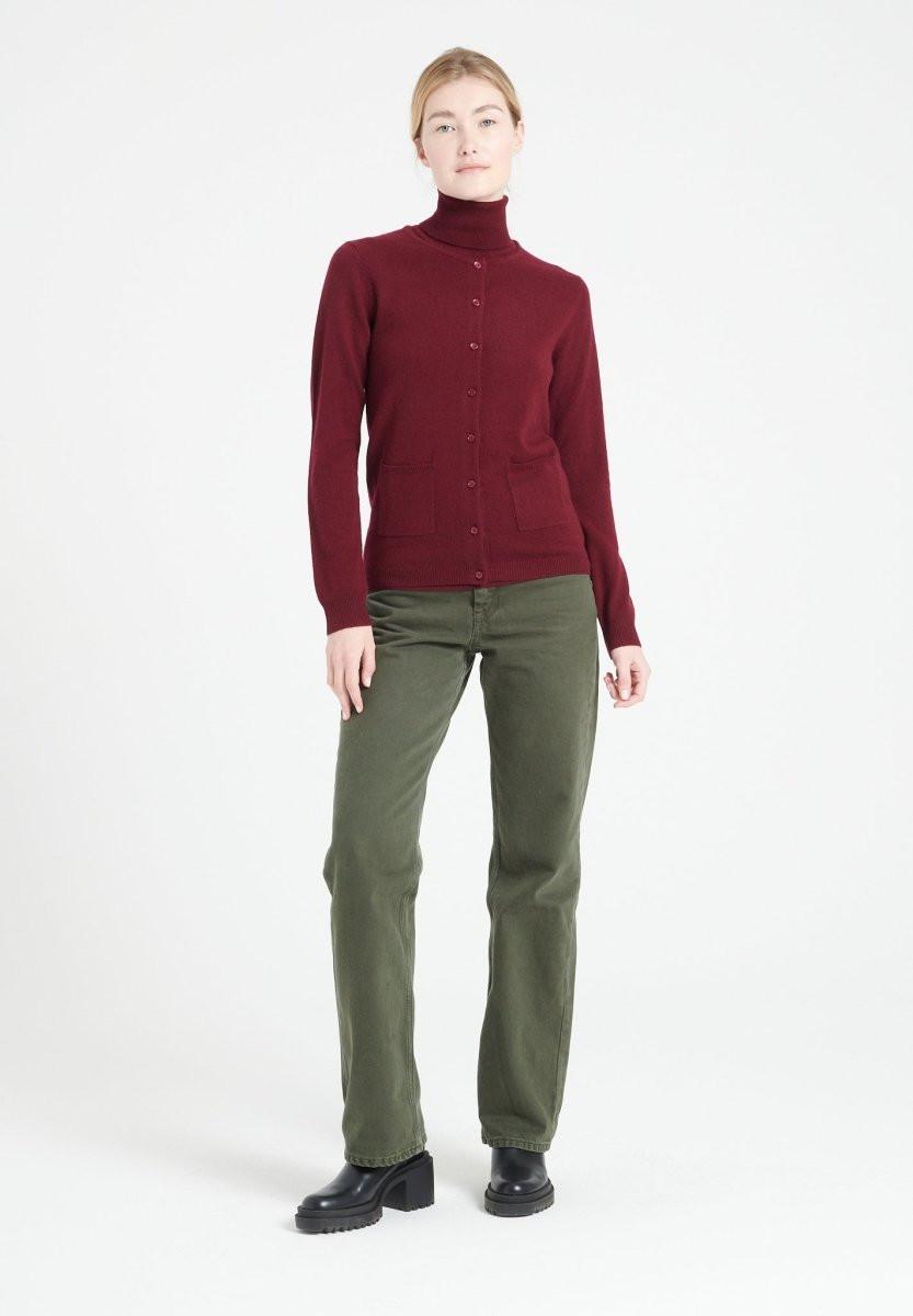 Image of Lilly 4 Strickjacke Mit Tailliertem Rundhalsausschnitt - 100% Kaschmir Unisex Bordeaux M