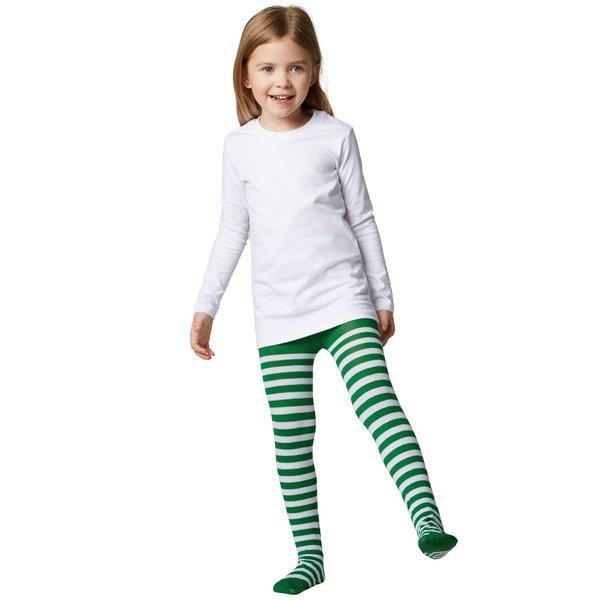 Tectake  Collants à rayures pour enfants vert-blanc 