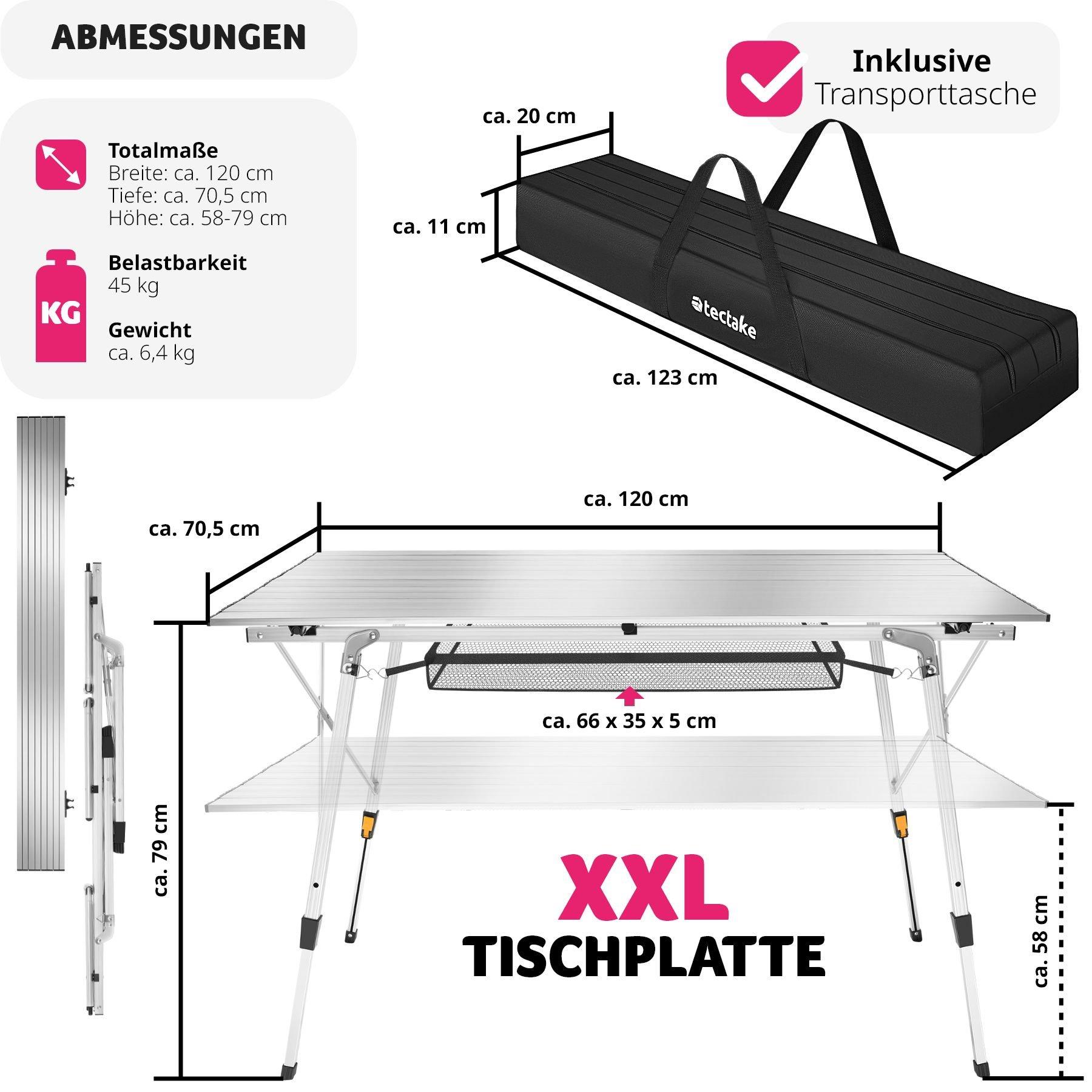 Tectake  Tavolo da campeggio in alluminio Bastian regolabile in altezza 