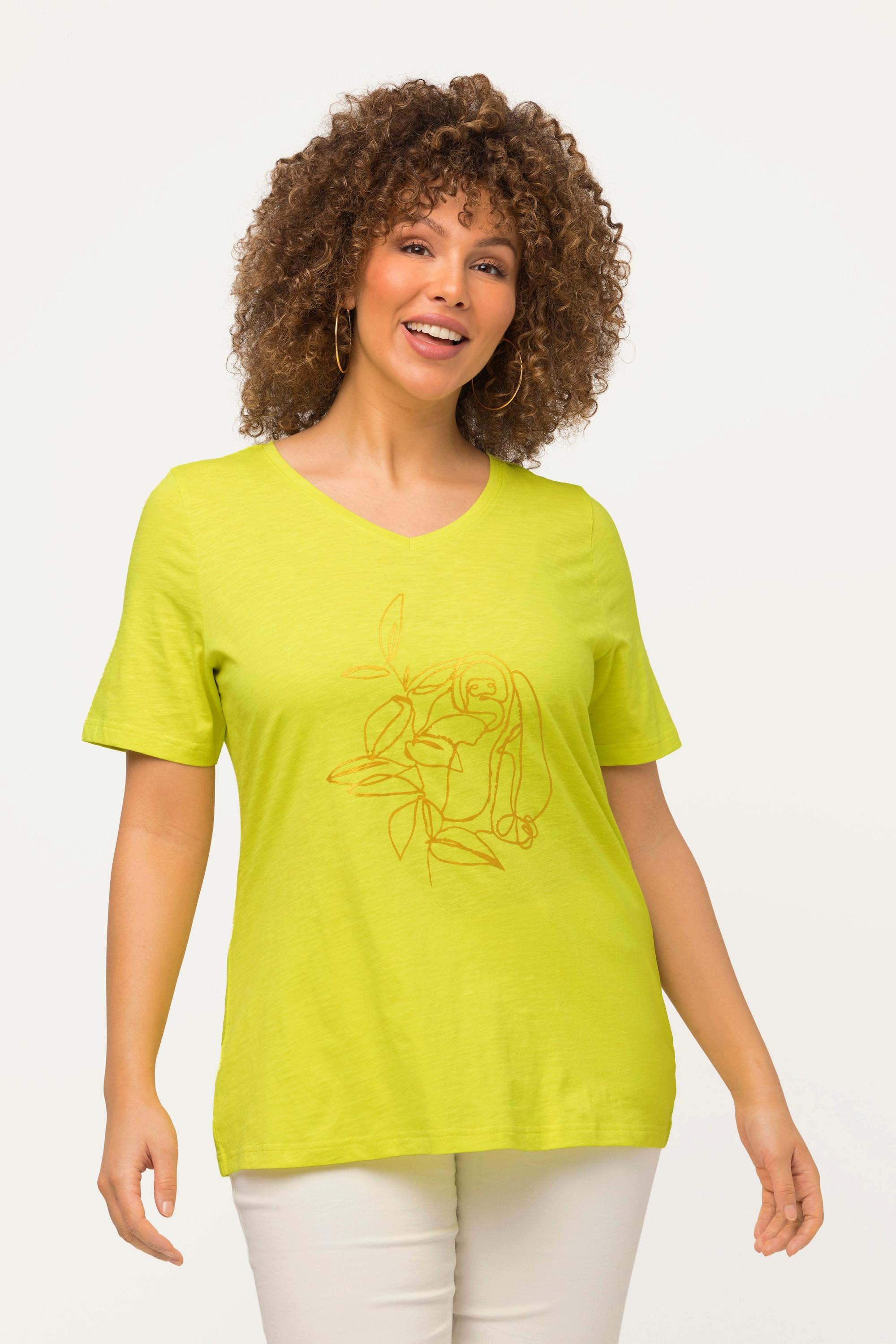 Ulla Popken  T-shirt classica con design con animali, scollo a V e mezze maniche 