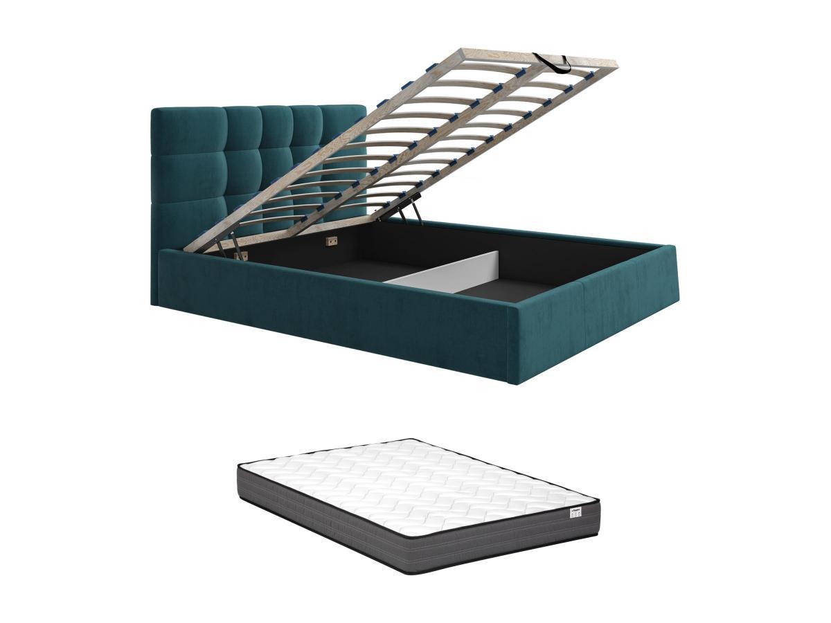 Image of Bett mit Bettkasten + Matratze - 160 x 200 cm - Stoff - Blau - ELIAVA von Pascal Morabito Bett mit Bettkasten + Matratze - 160 x 200 cm - Stoff - Blau - ELIAVA von Pascal Morabito