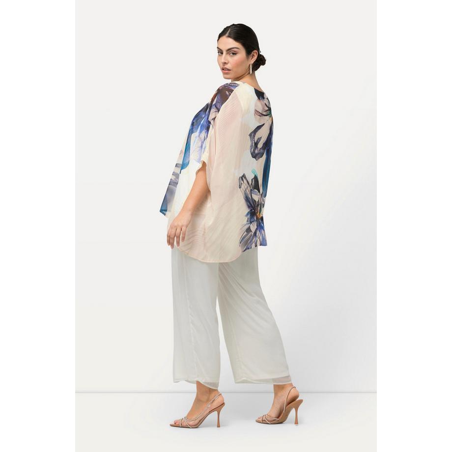 Ulla Popken Pantalon Chiffon Double Epaisseur Jambe Large Taille Elastique  