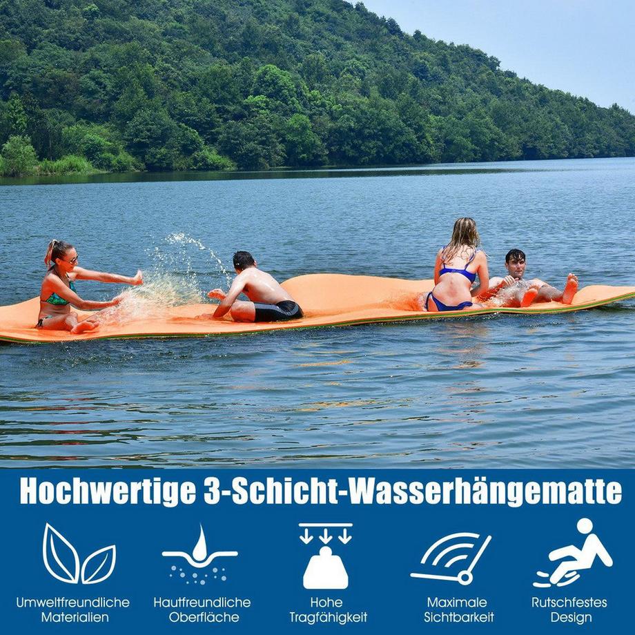 B2X Schwimmende Wassermatte 3-lagige Reißfeste XPE-Schaumstoffmatte 355 x 183 x 3,5 cm Orange  