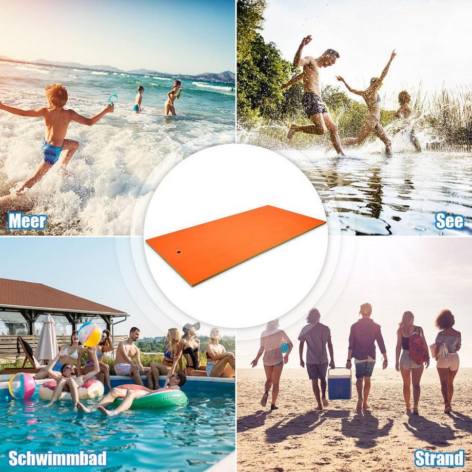 B2X Schwimmende Wassermatte 3-lagige Reißfeste XPE-Schaumstoffmatte 355 x 183 x 3,5 cm Orange  