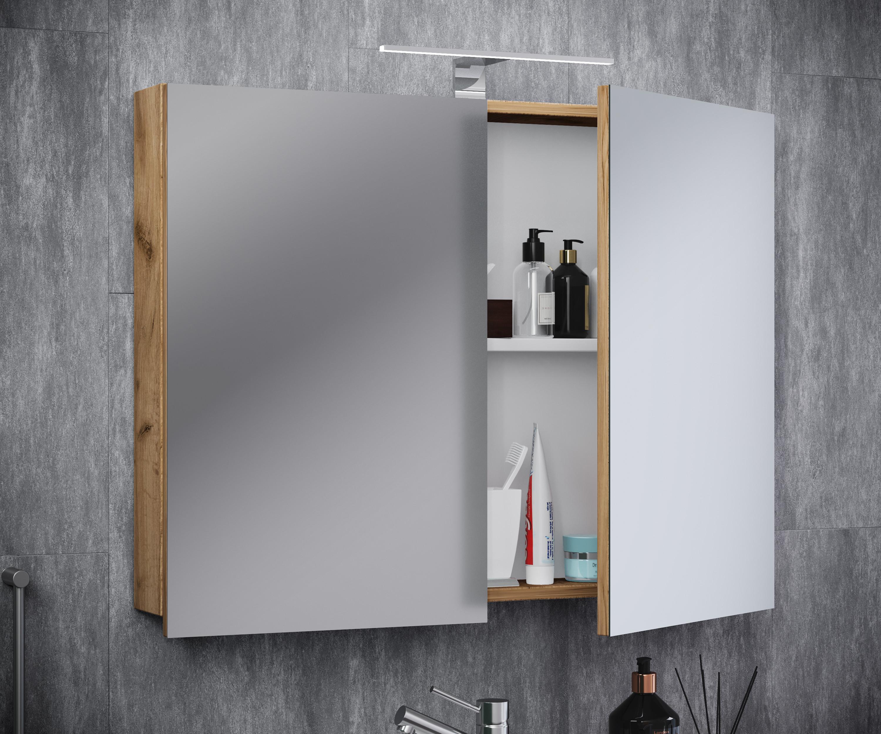 VCM Badschrank zeitlos | Maße ca. H. 59 x B. 60 x T. 12 cm | Zwei Drehtüren | Spiegelschrank - Badinos 59 x 60 cm  