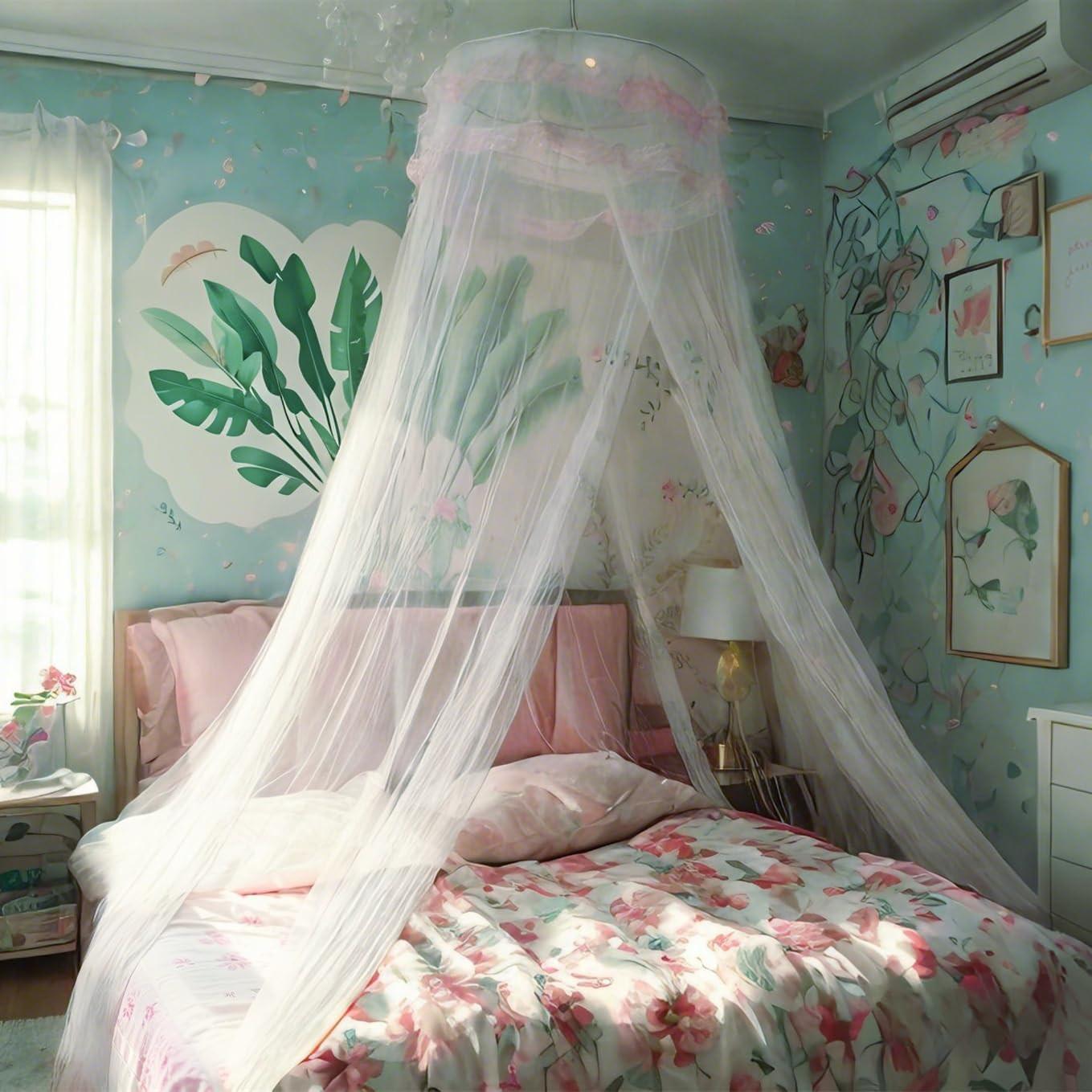 Activity-board Baldacchino in pizzo con zanzariera e luci calde  