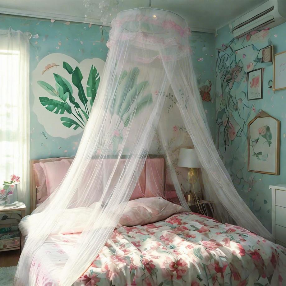 Activity-board Spitzenbetthimmel Moskitonetz mit warmen Lichtern  