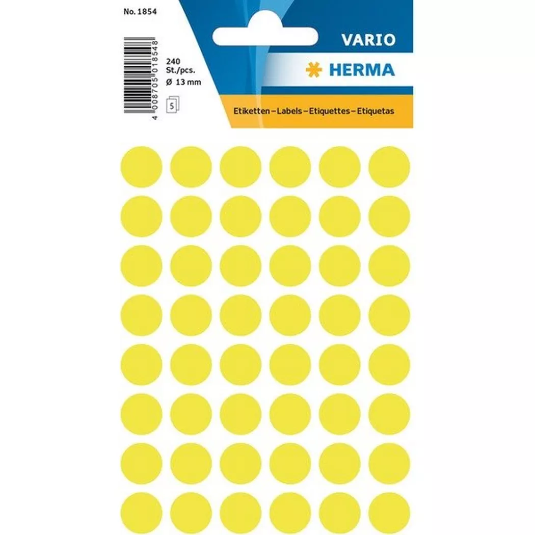 HERMA – Etiketten rund 13mm 1854 leuchtgelb 240 Stück, One Size
