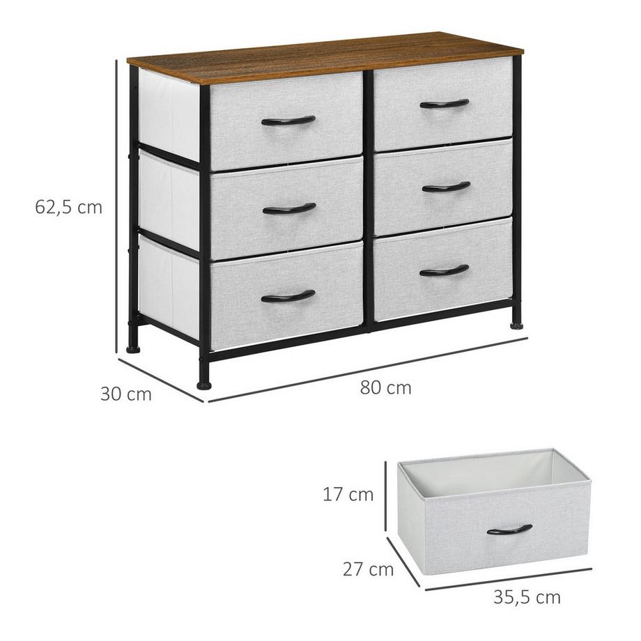 Northio Kommode Sideboard Mit 6 Klappbaren Stoffschubladen, Schubladenschrank Mit Arbeitsplatte, Mehrzweckschrank, Grau  