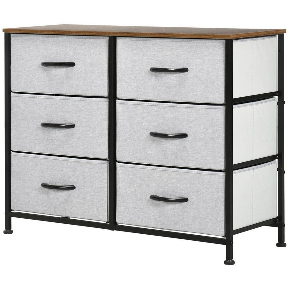 Kommode Sideboard Mit 6 Klappbaren Stoffschubladen, Schubladenschrank Mit Arbeitsplatte, Mehrzweckschrank, Grau