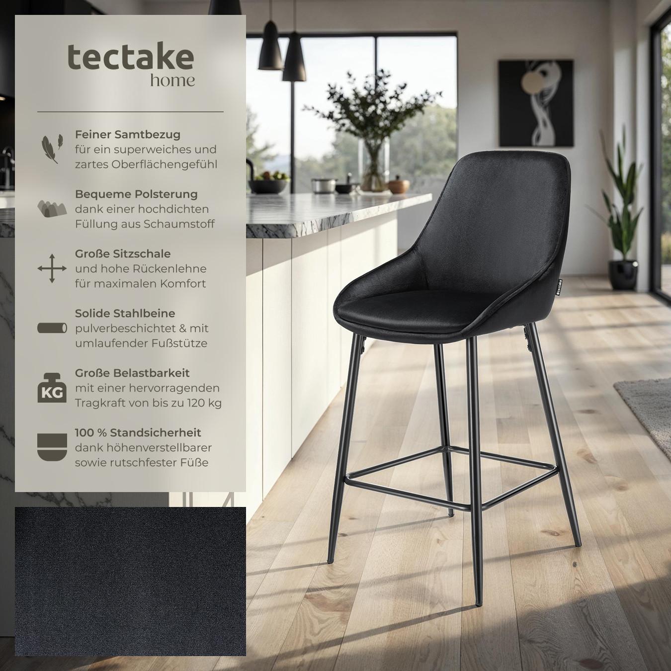 Tectake Thekenstuhl Siera gepolstert, weicher Bezug mit Rückenlehne und Fußstütze  