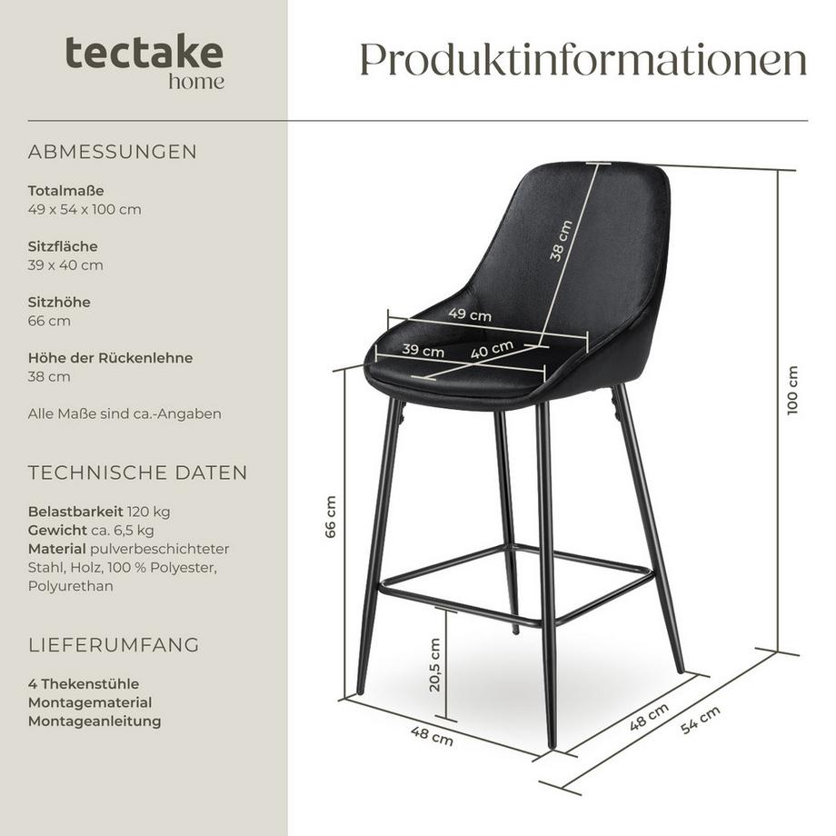 Tectake Chaise de bar SIERA rembourrée avec une housse douce  