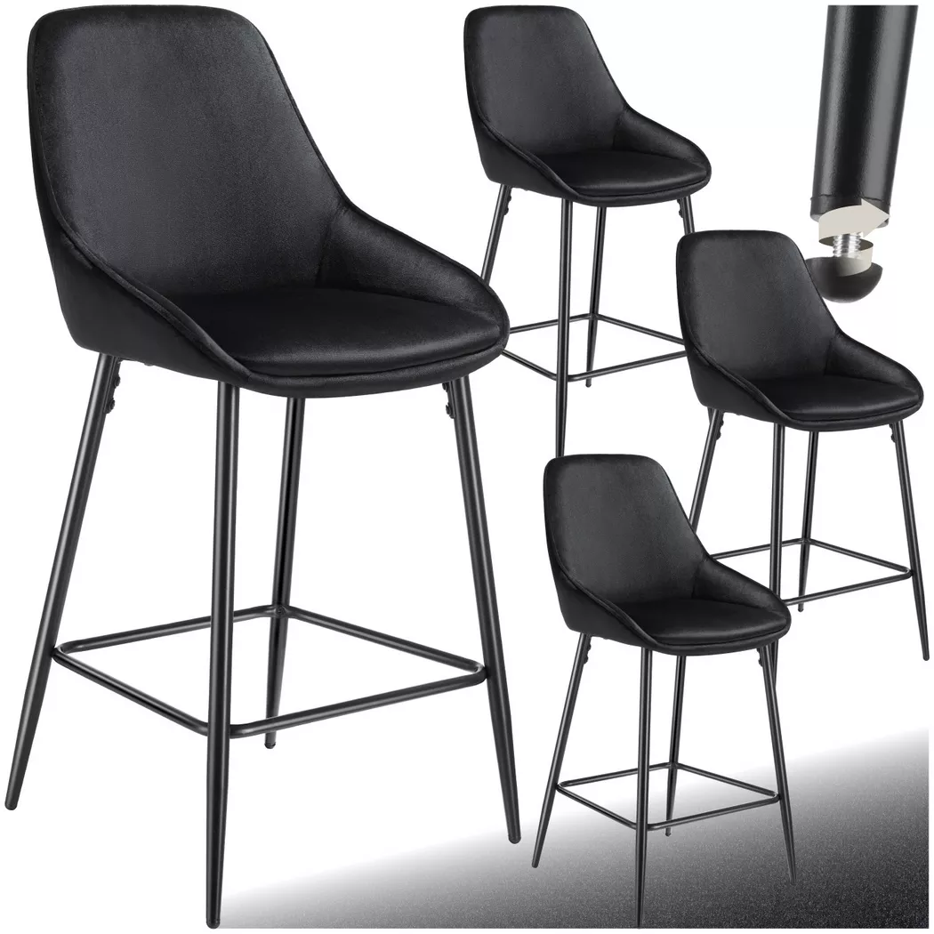 Tectake - Sgabello da bar Siera Imbottito, rivestimento morbido, 4 Stück, Nero