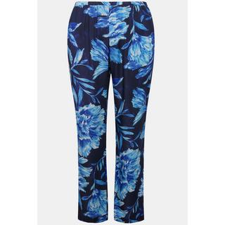 Ulla Popken  Pantalon en satin à imprimé floral, jambe droite et taille élastique 