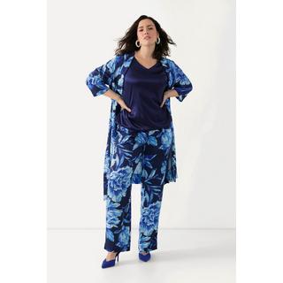 Ulla Popken  Pantalon en satin à imprimé floral, jambe droite et taille élastique 