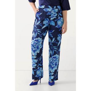 Ulla Popken  Pantalon en satin à imprimé floral, jambe droite et taille élastique 