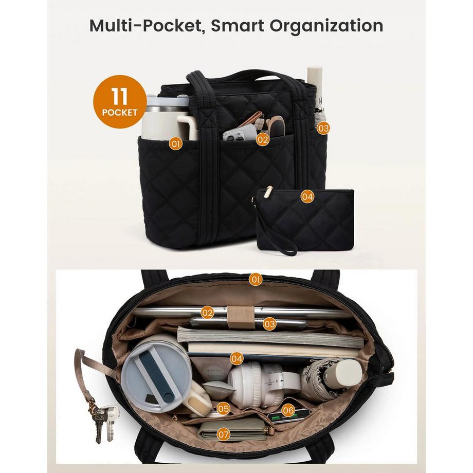 Only-bags.store Sac cabas matelassé avec poches extérieures et porte-monnaie amovible  