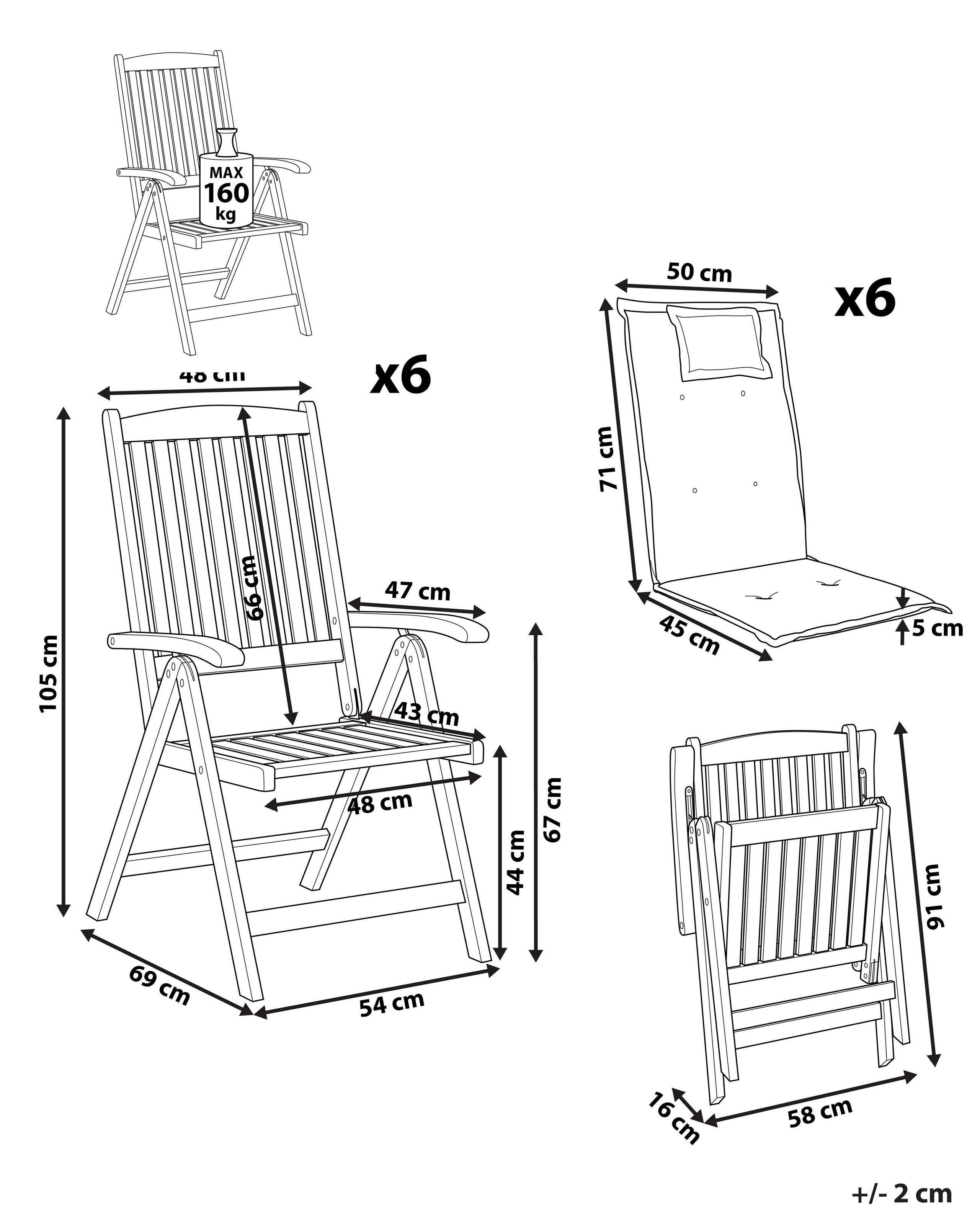 Beliani Lot de 6 chaises de jardin avec coussins en Acacia Traditionnel JAVA  