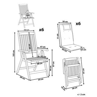 Beliani Lot de 6 chaises de jardin avec coussins en Acacia Traditionnel JAVA  