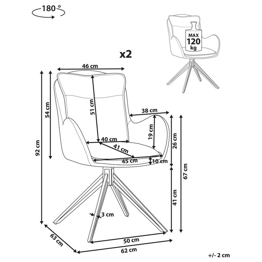 Beliani Lot de 2 chaises de salle à manger en Tissu Rétro AVELAR  