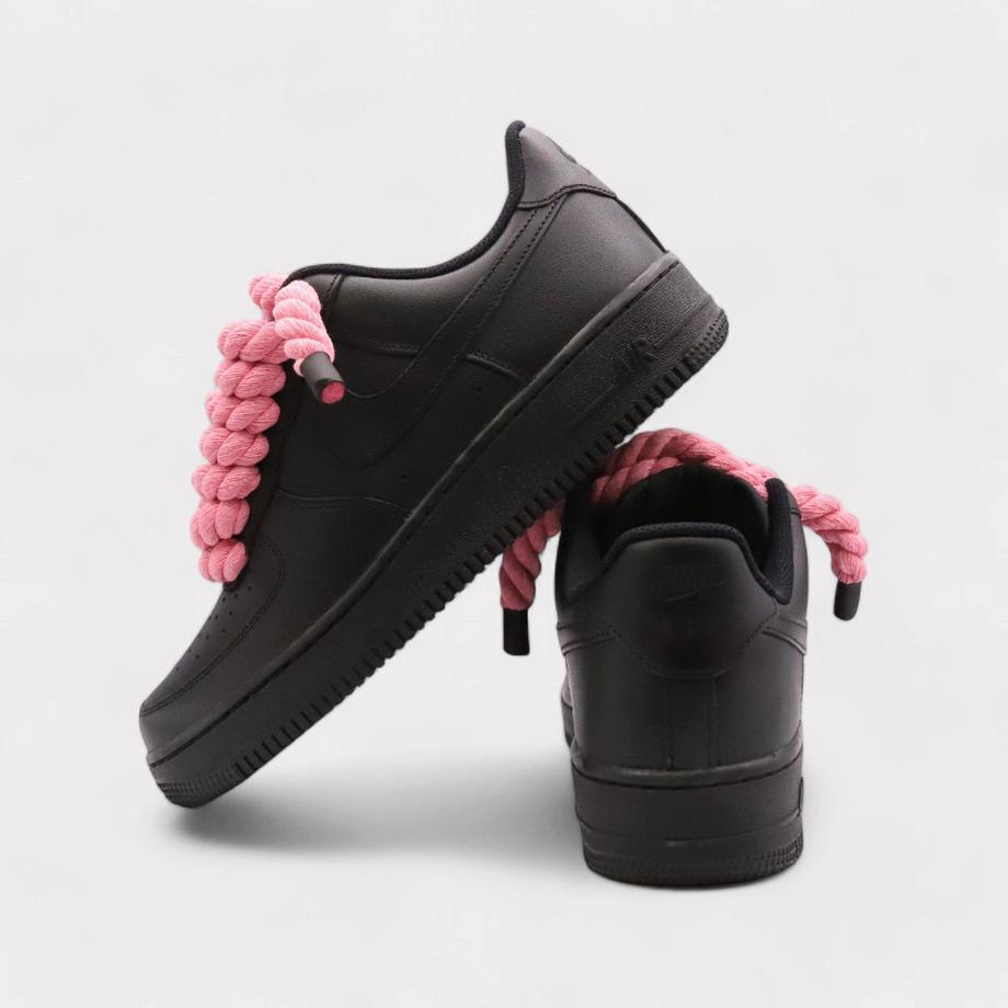 NIKE Air Force 1 Black Rope Lace Sneakers  