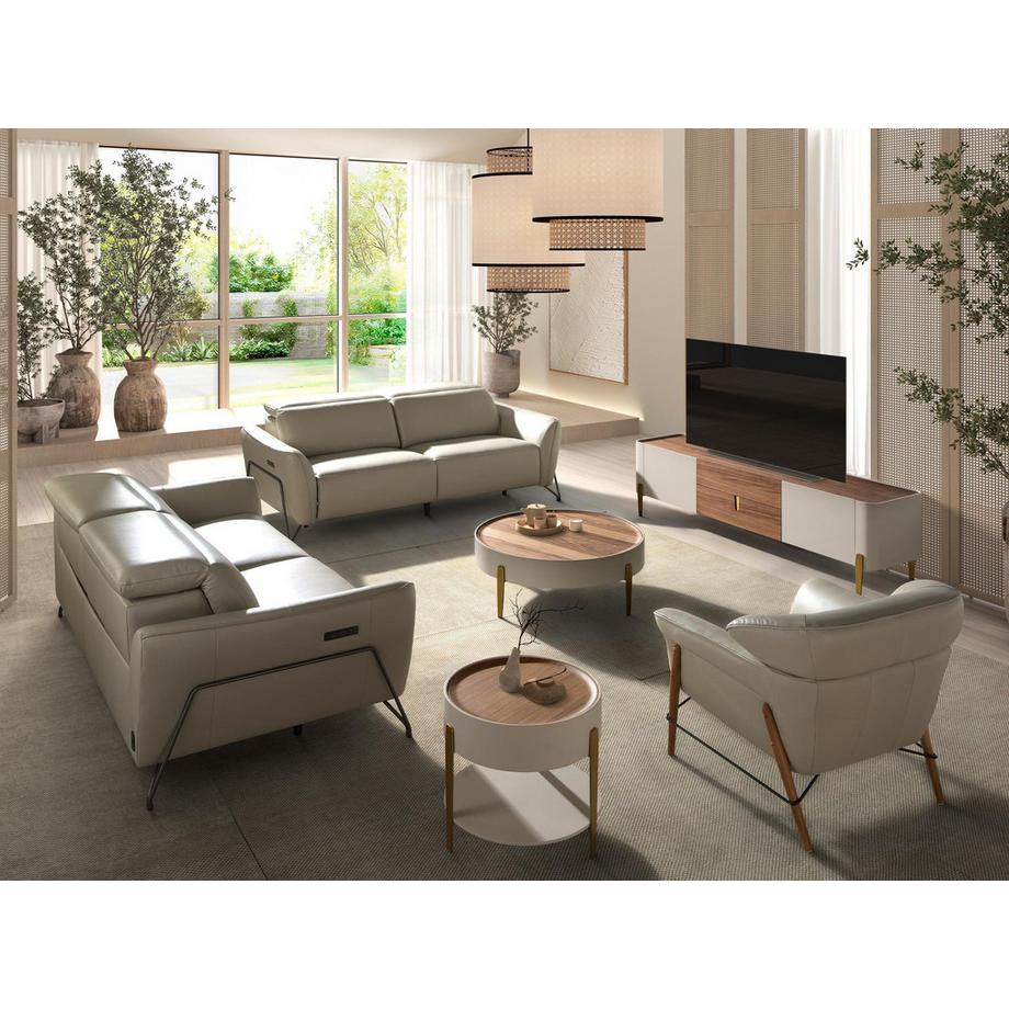 ANGEL CERDA Porta TV in legno beige, acciaio lucido dorato e piano in noce  