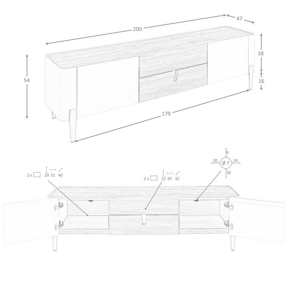 ANGEL CERDA Porta TV in legno beige, acciaio lucido dorato e piano in noce  