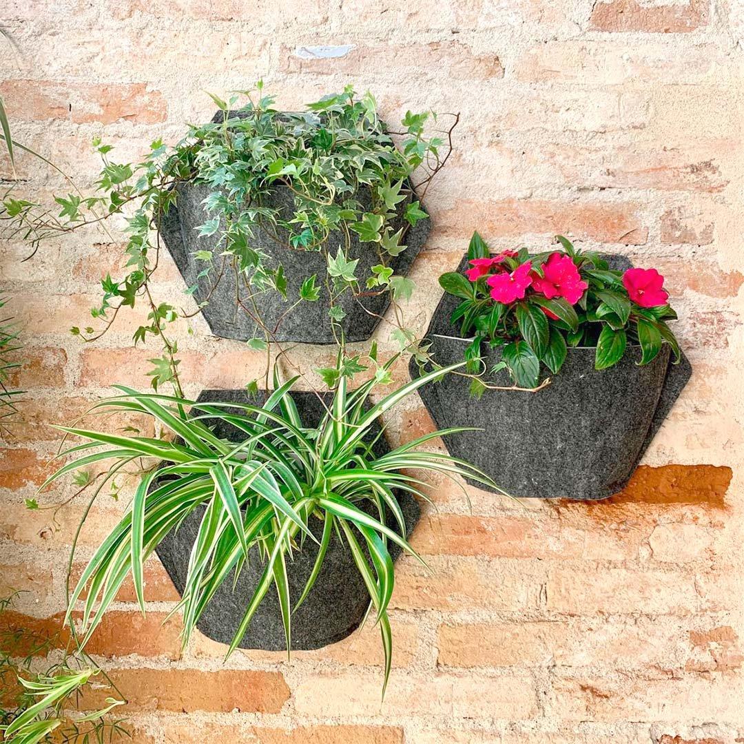 CitySens 3 Pack Wall Planters; gray planter; gray textile cover  