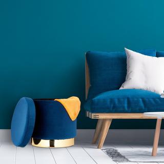 B2X Tabouret en velours avec rangement Bleu  