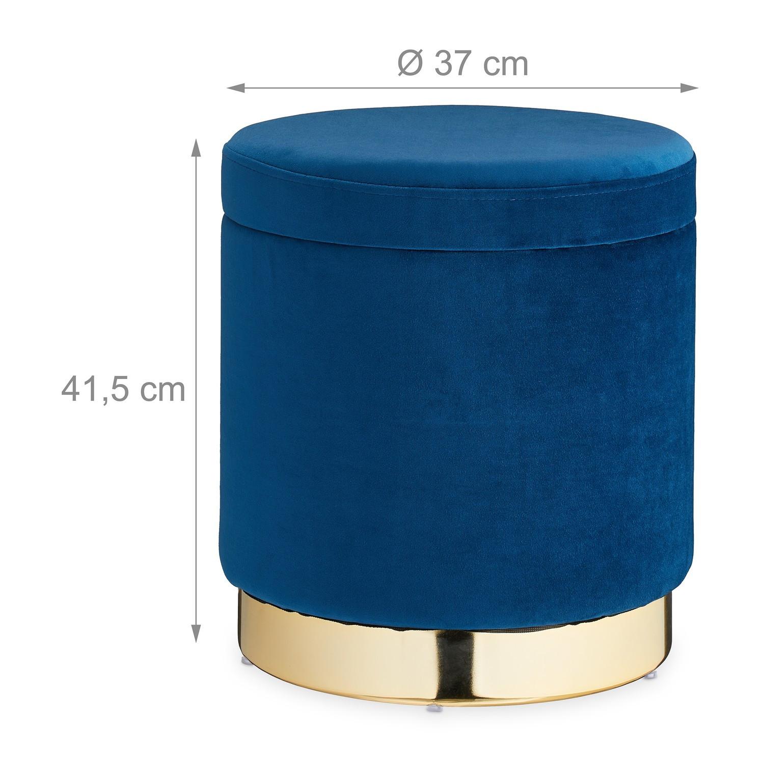 B2X Tabouret en velours avec rangement Bleu  
