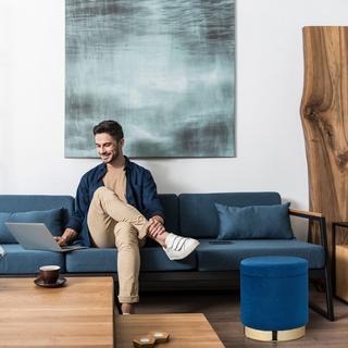 B2X Tabouret en velours avec rangement Bleu  