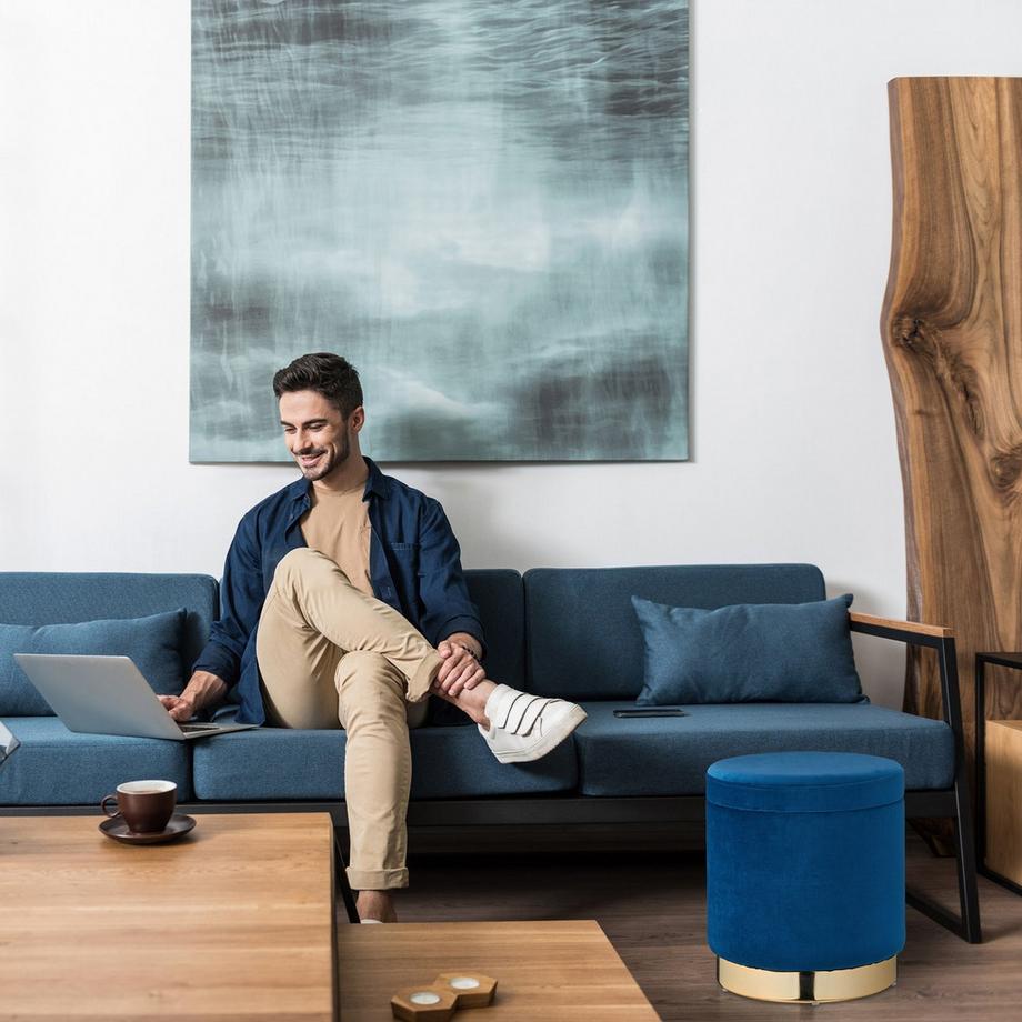 B2X Samthocker mit Stauraum Blau  