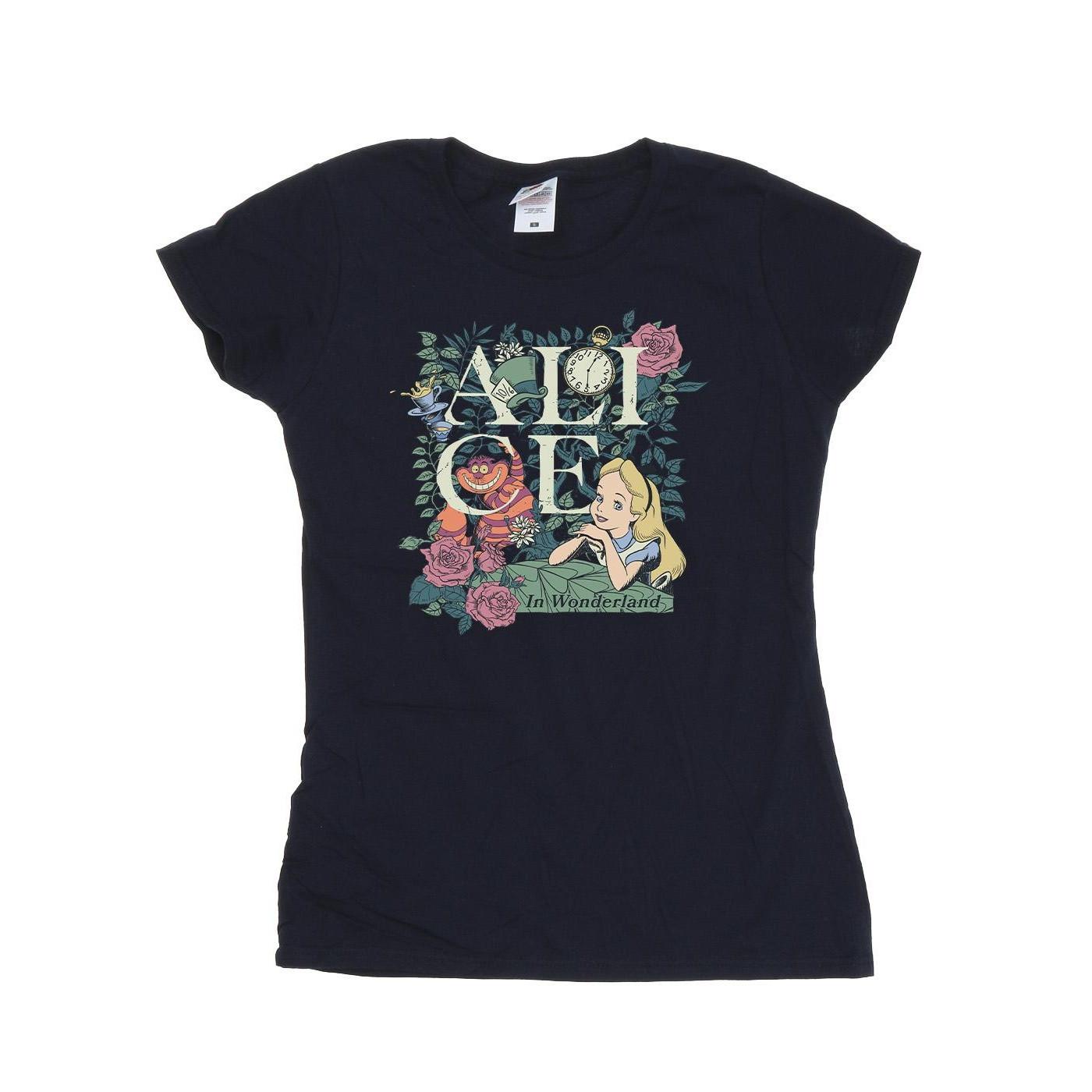 Image of Alice In Wonderland Leafy Garden Tshirt Damen Marine XXL