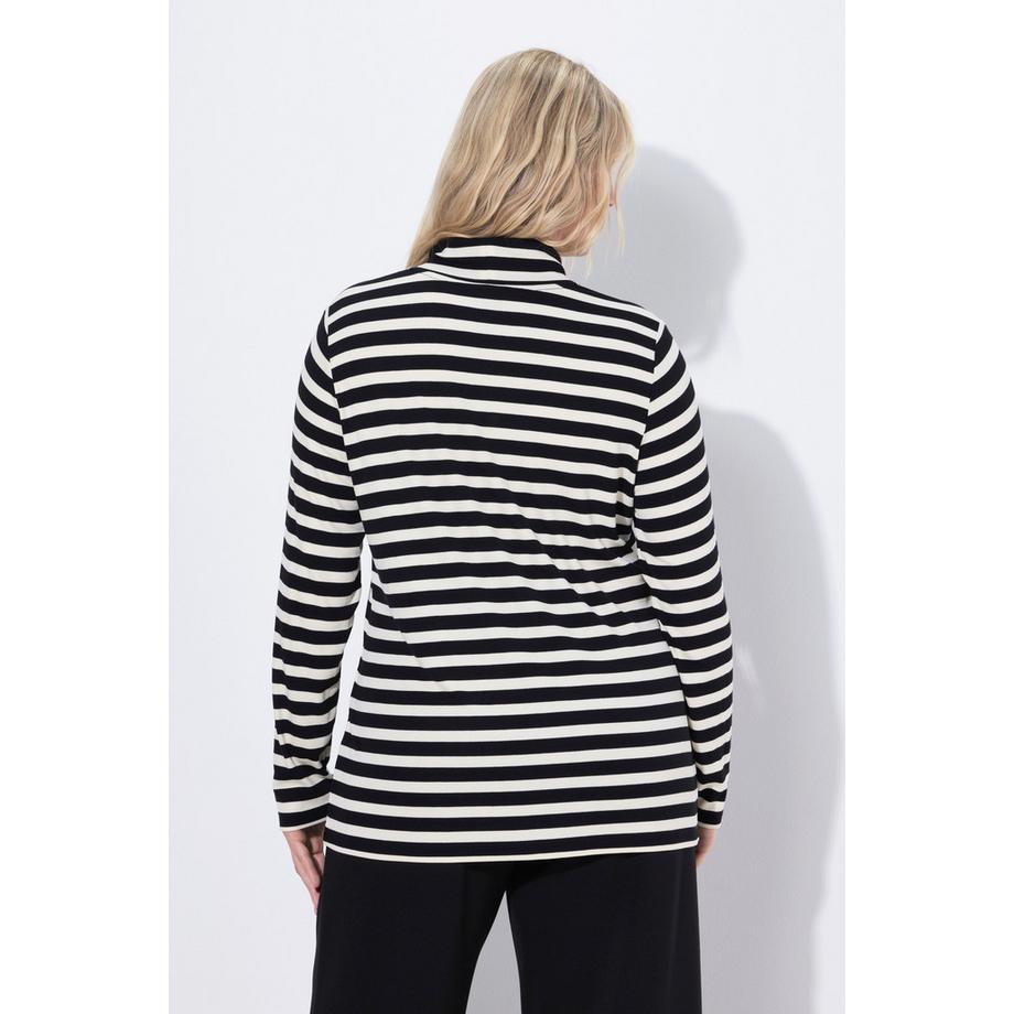 Ulla Popken T-shirt Slim Fit Manches Longues Col Roulé Rayé  