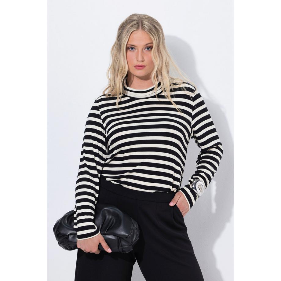 Ulla Popken T-shirt Slim Fit Manches Longues Col Roulé Rayé  