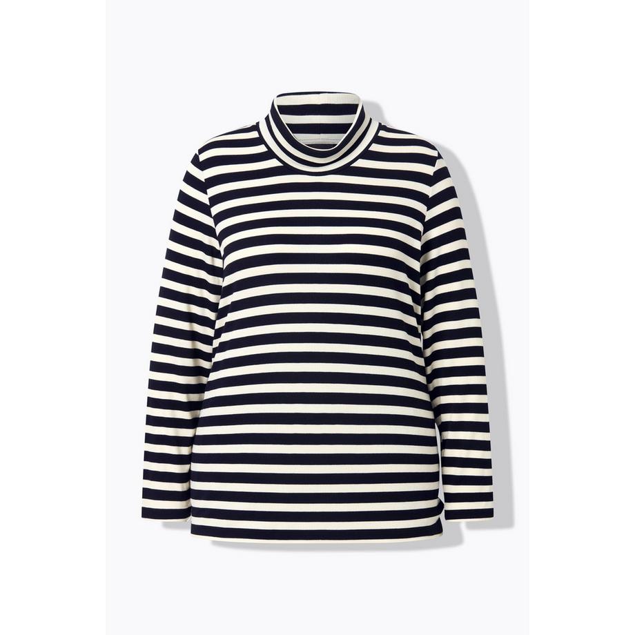 Ulla Popken T-shirt Slim Fit Manches Longues Col Roulé Rayé  