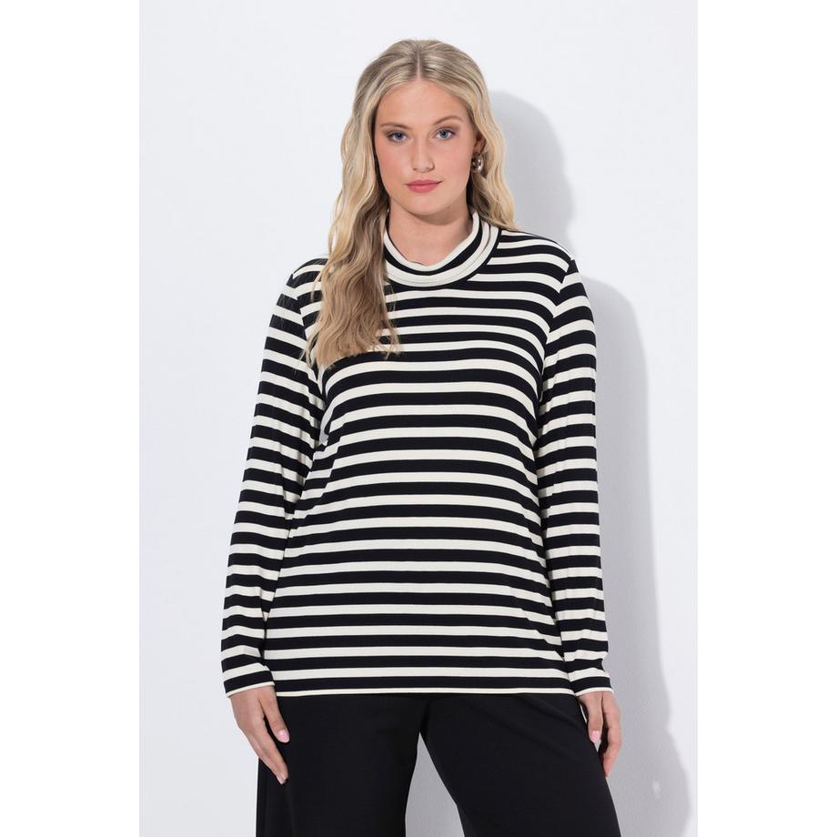 Ulla Popken T-shirt Slim Fit Manches Longues Col Roulé Rayé  