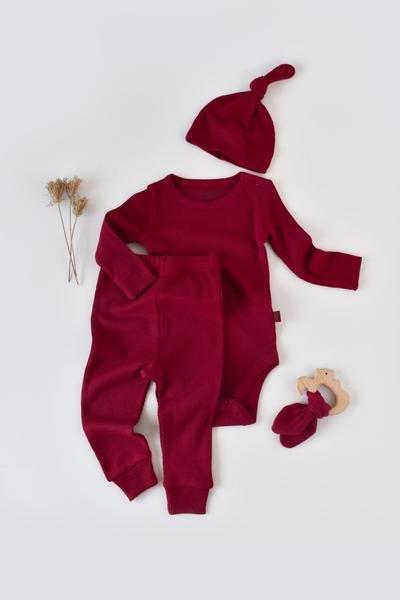 Image of Set, Hose, Body Langarm, Mütze Unisex Rot Bunt 62