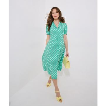 Gepunktetes Midikleid mit Kragen