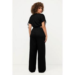 Ulla Popken  Jumpsuit, Streifenstruktur, V-Ausschnitt, Wickeloptik 