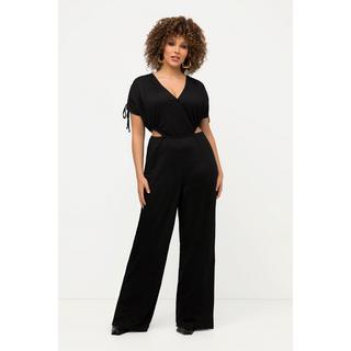 Ulla Popken  Jumpsuit, Streifenstruktur, V-Ausschnitt, Wickeloptik 