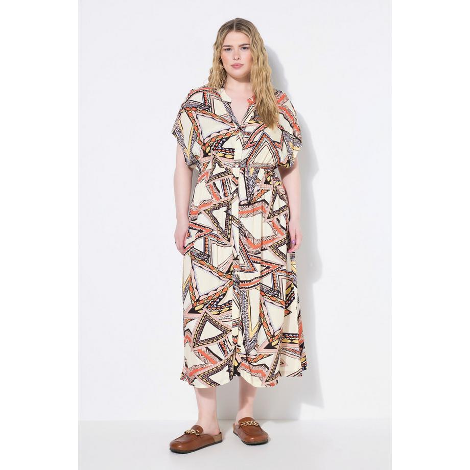 Studio Untold Robe Maxi Coupe Évasée Matière Texturée Imprimé All-Over Patte de Boutonnage  